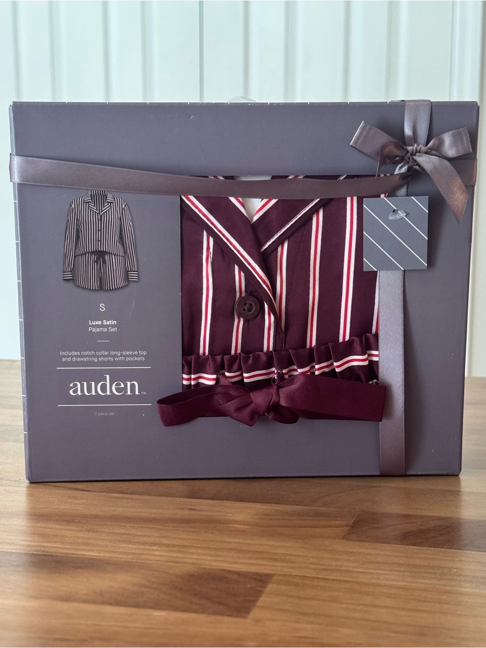 Auden Burgundy Striped Satin Pajama Set